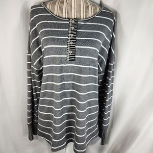 Blueming NWT Grey & White Striped Long Sleeve Tunic Top Size Large